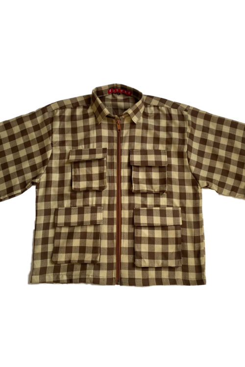 Yeboahkrom brown checkered zip up shirt