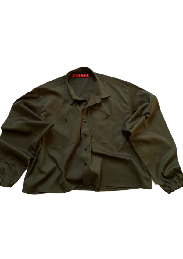 Army green button up drawstring shirt